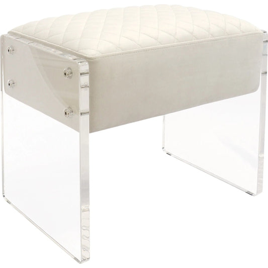 000 SI-2534710 | Primary Silo | Tribecca Acrylic & Velvet Stool - STOOL 139-1W by Pasargad Home in clear, ivory. Made from acrylic, velvet in a unique style.
