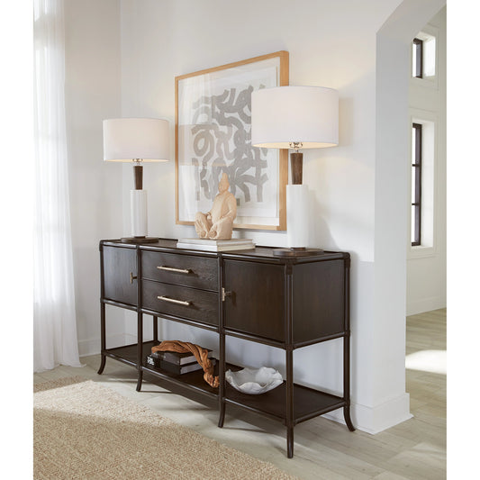Retreat Pole Rattan Sideboard by Hooker Furniture. Made from oak, maple veneers with rope in a cottage & farmhouse style.