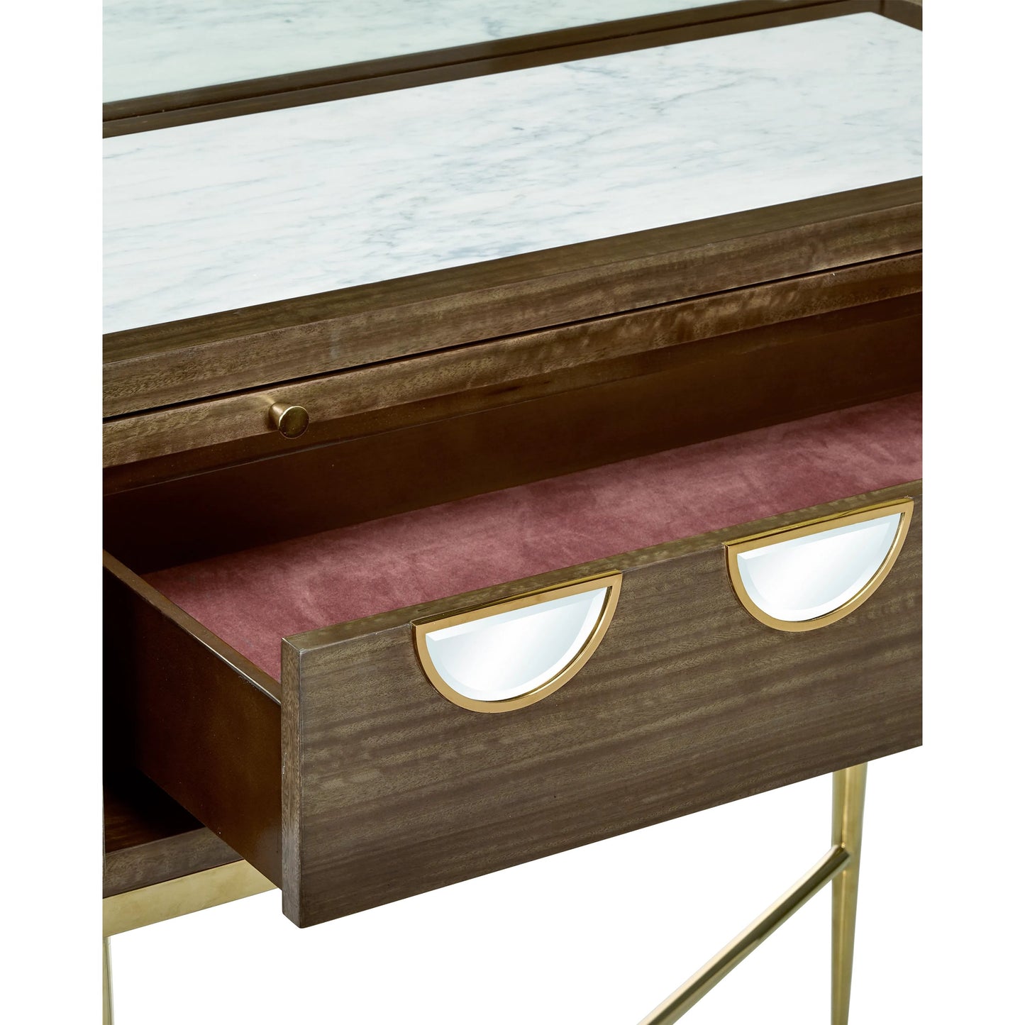 008 SI-2191690 | Additional Silo | Colette Bar Cabinet by Currey and Company in tawny brown, polished brass, mirror, natural, clear, rose. Made from figured eucalyptus, stainless steel, glass, marble, faux velvet in a modern style.