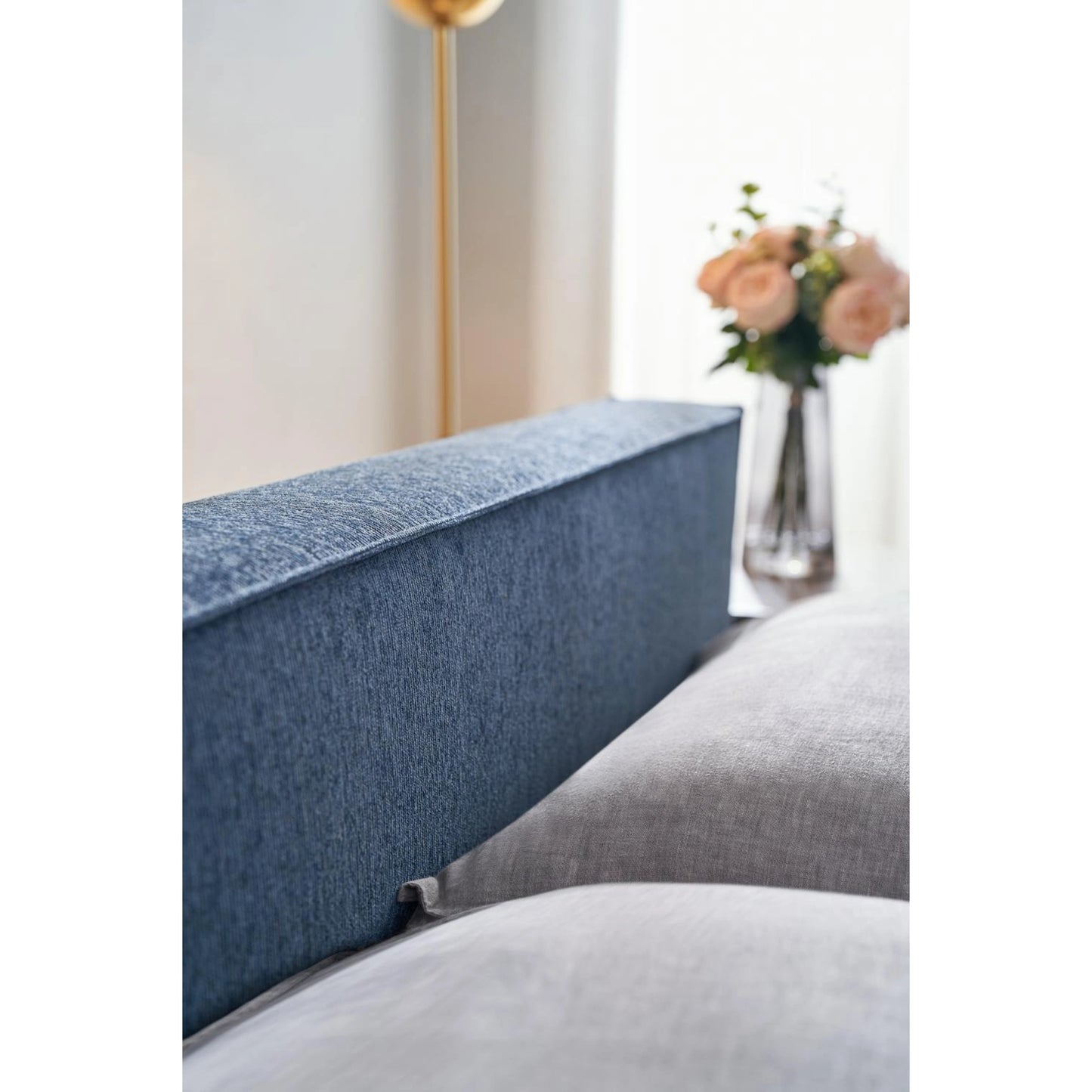 028 SI-2130649,SI-2130650 | Closeup | Zest Wide Upholstered Bed by Zest. Made from rubberwood, fabric in a modern style.