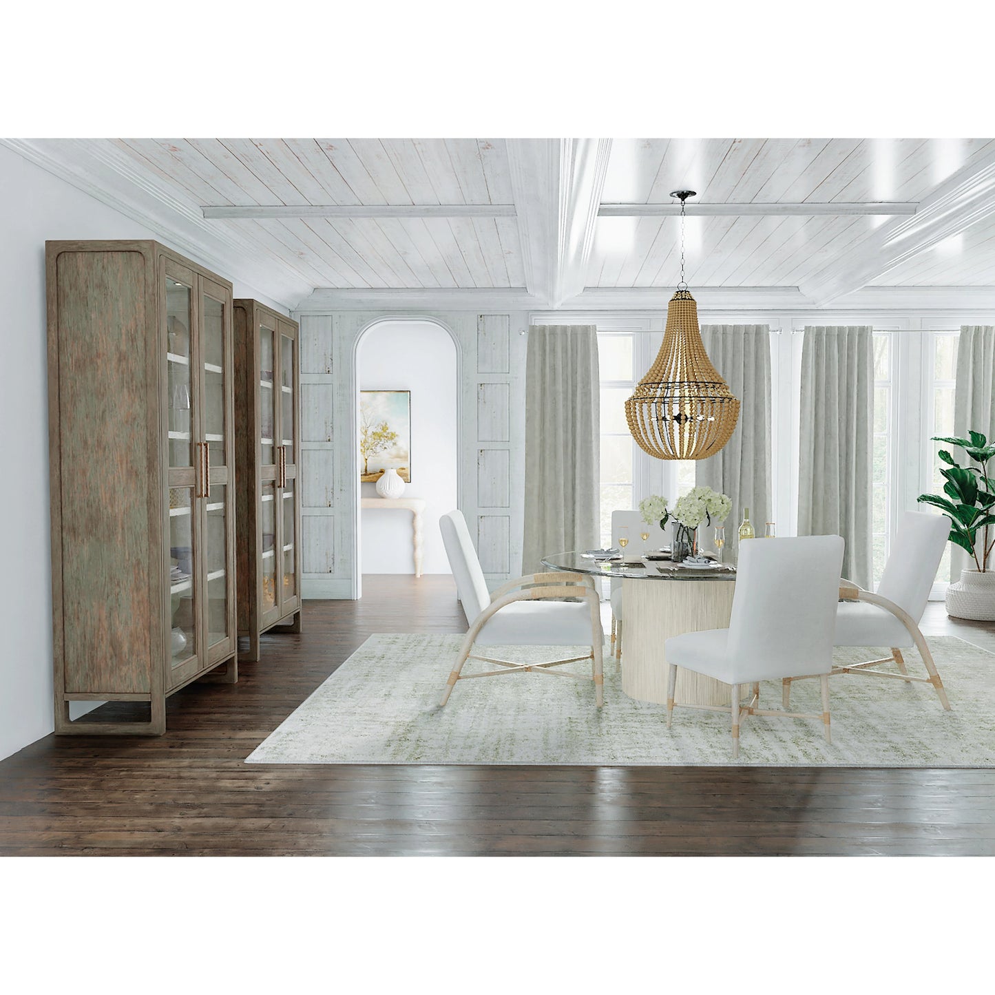 004 SI-1900878 | Lifestyle | Serenity Side Chair (Set of 2) by Hooker Furniture in beige and arctic, surf. Made from beech, rope, fabric in a modern style.