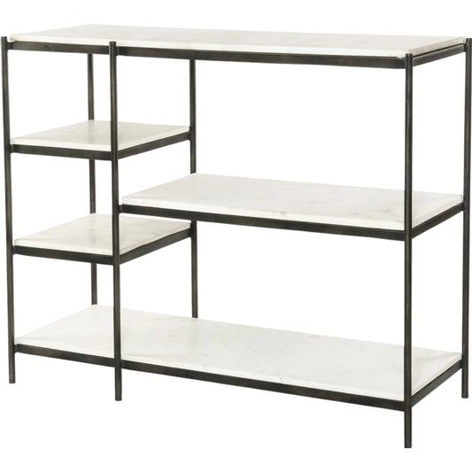 Lily Console by Four Hands in hammered gray w, clear powder coat, polished white marble. Made from solid marble, iron in a modern style.