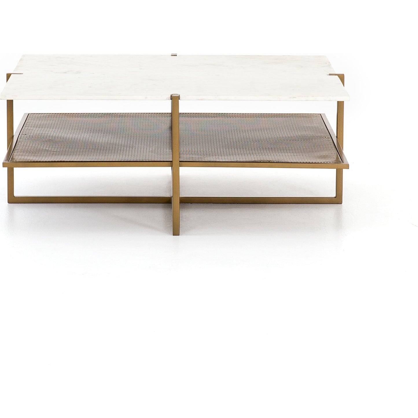 003 SI-1716308 | Additional Silo | Olivia Square Coffee Table by Four Hands in antique brass, polished white marble and antique brass. Made from solid marble, iron, engineered hardwood in a modern style.