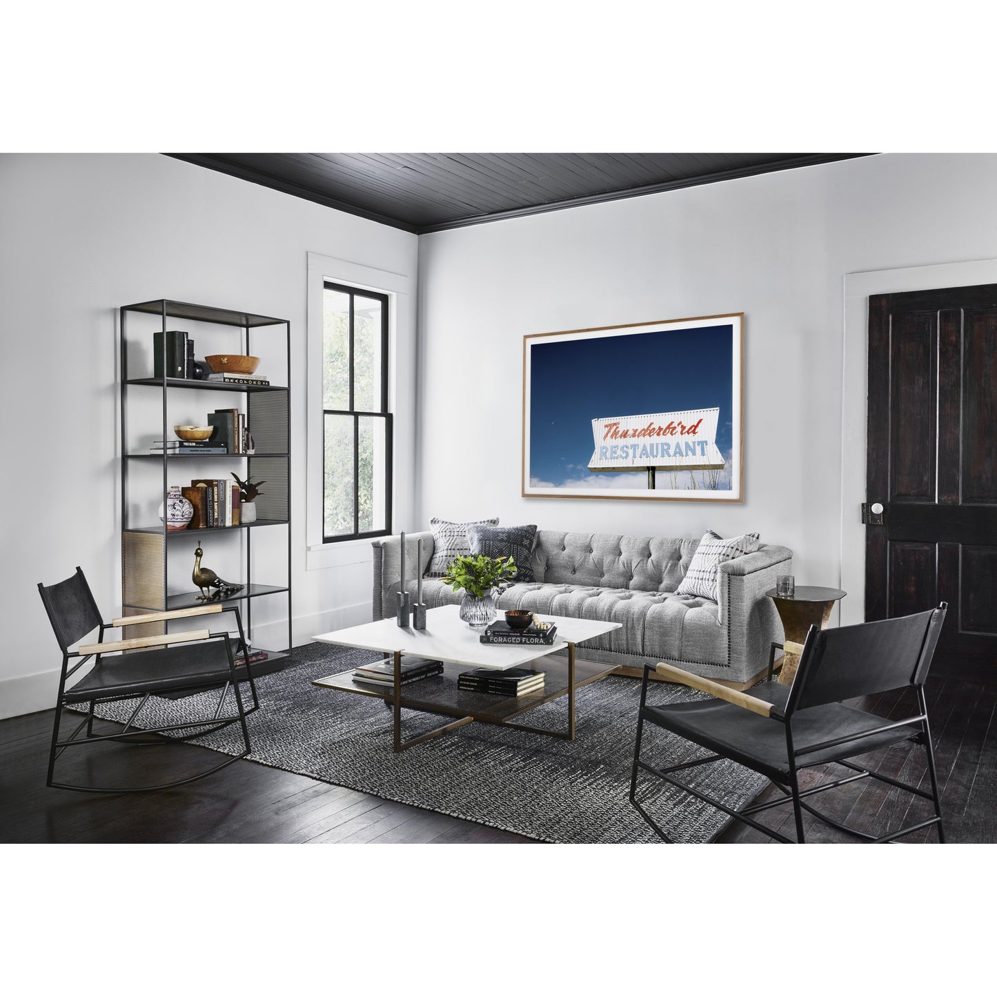 001 SI-1716308 | Lifestyle | Olivia Square Coffee Table by Four Hands in antique brass, polished white marble and antique brass. Made from solid marble, iron, engineered hardwood in a modern style.