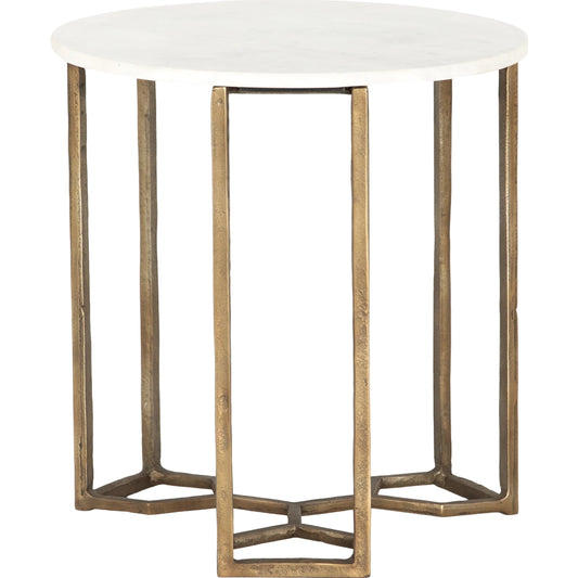 001 SI-1716196 | Primary Silo | Naomi Marble End Table by Four Hands in raw brass, polished white marble. Made from solid marble, aluminum, engineered hardwood in a modern style.