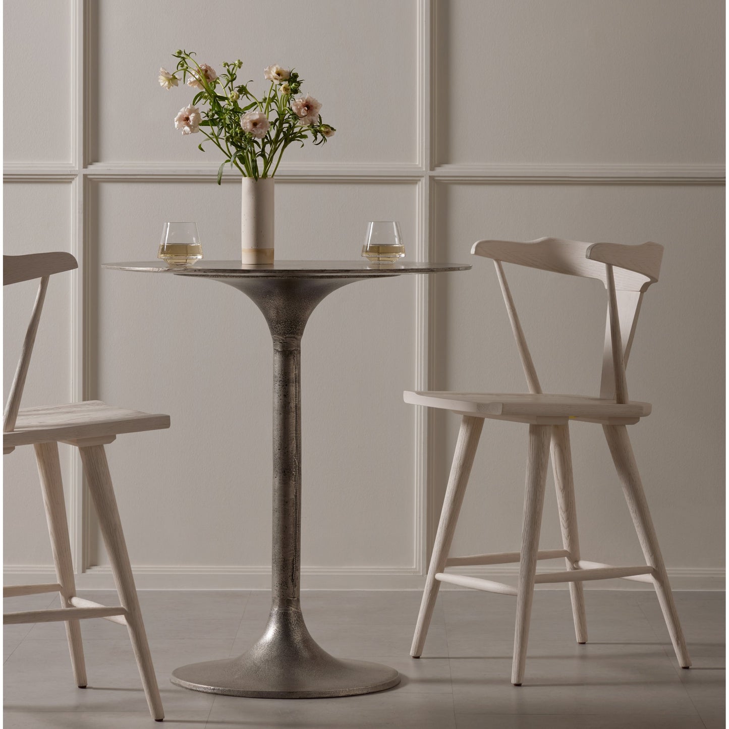010 SR-810018 | Lifestyle | Simone Counter Table by Four Hands in raw antique nickel. Made from aluminum in a modern style.