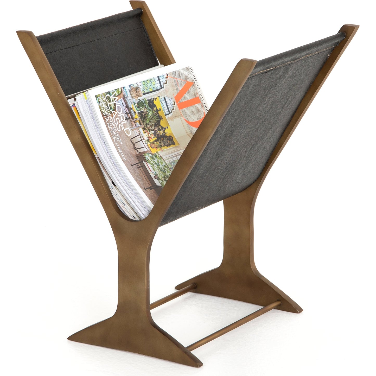002 SI-1715255 | Additional Silo | Feldman Magazine Rack by Four Hands in rustic brass, perforated black. Made from aluminum, faux leather in a cottage & farmhouse style.