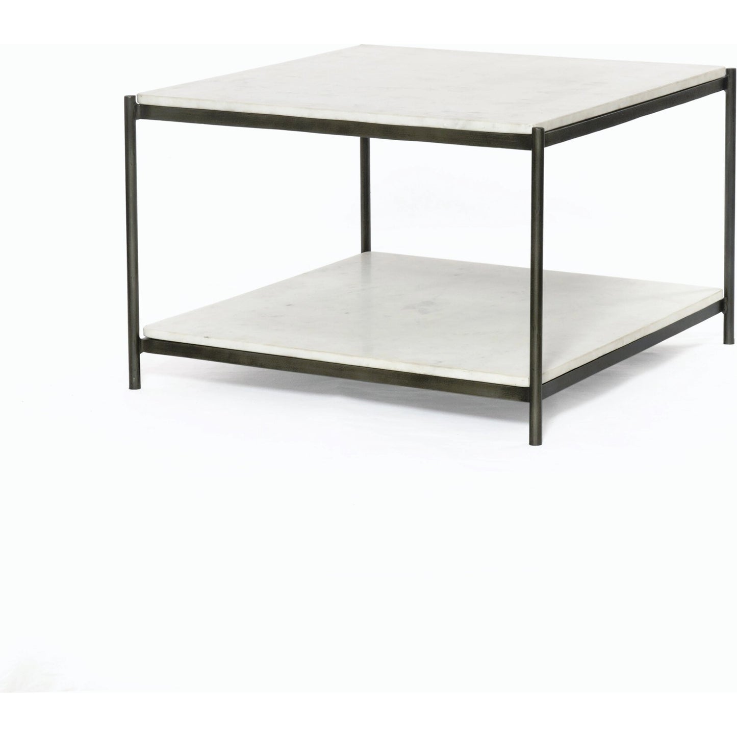 001 SI-1715262 | Primary Silo | Felix Bunching Table by Four Hands in hammered grey w/clear powder coat, polished white marble and hammered gray, polished white marble. Made from solid marble, iron in a modern style.