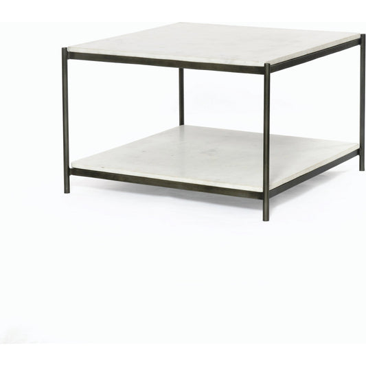 Felix Bunching Table by Four Hands in hammered grey w/clear powder coat, polished white marble and hammered gray, polished white marble. Made from solid marble, iron in a modern style.