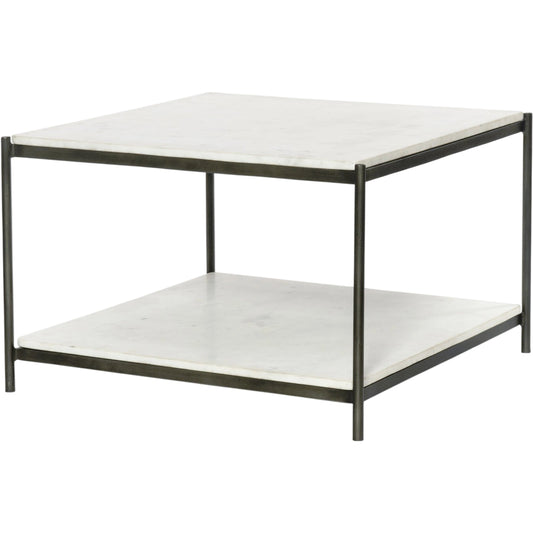 001 SI-1715262 | Primary Silo | Felix Bunching Table by Four Hands in hammered grey w/clear powder coat, polished white marble and hammered gray, polished white marble. Made from solid marble, iron in a modern style.