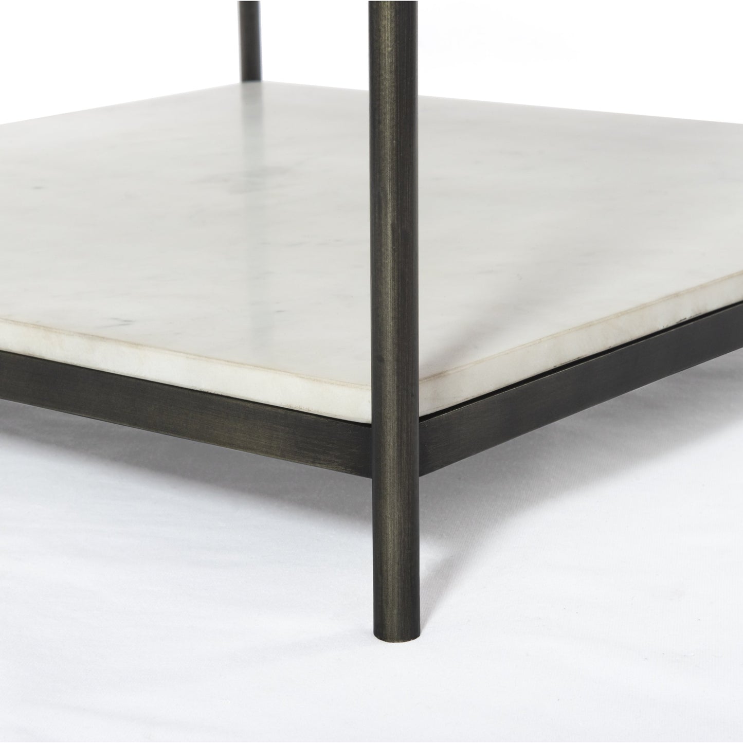 005 SI-1715262 | Additional Silo | Felix Bunching Table by Four Hands in hammered grey w/clear powder coat, polished white marble and hammered gray, polished white marble. Made from solid marble, iron in a modern style.