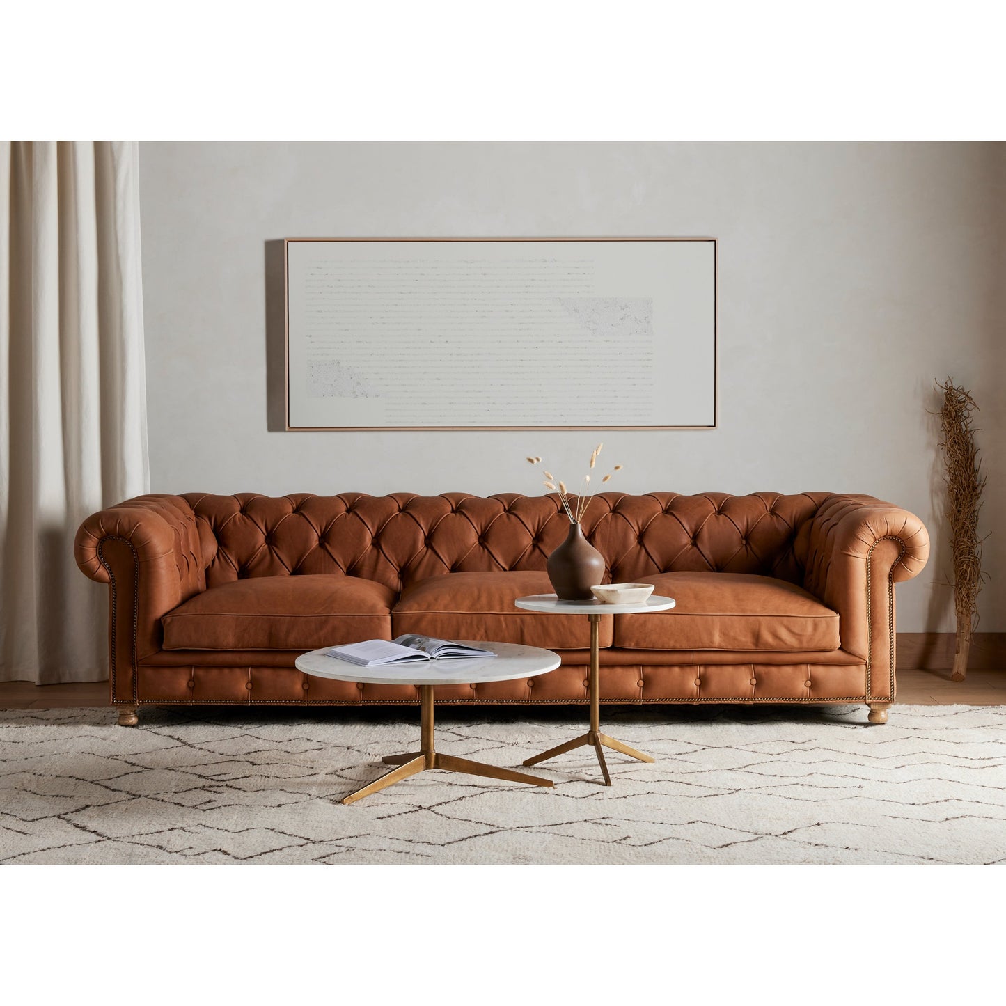 009 SI-1715583 | Lifestyle | Helen End Table by Four Hands in raw brass, polished white marble. Made from solid marble, aluminum in a modern style.