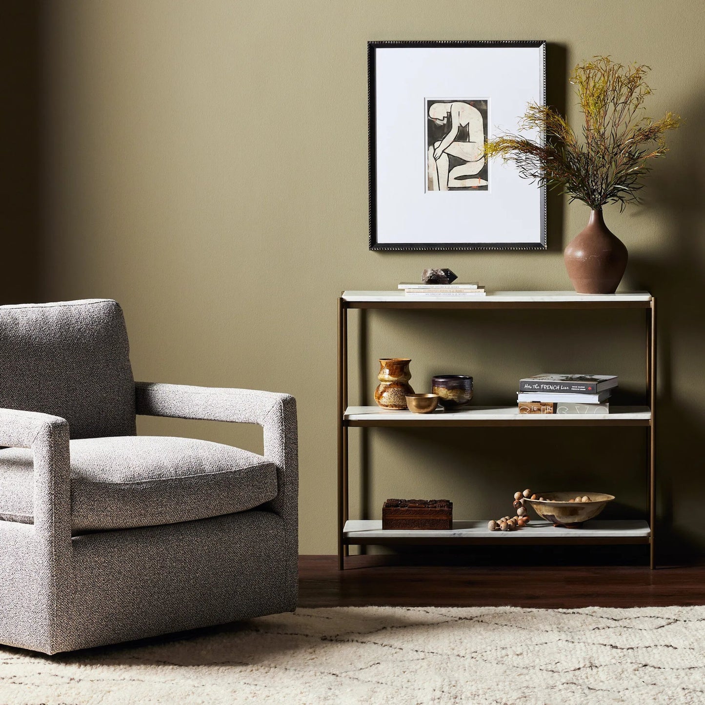 022 SI-1715265 | Lifestyle | Felix Console Table by Four Hands. Made from solid marble, iron in a modern style.