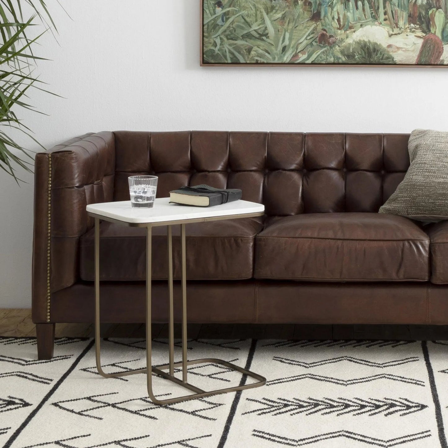 014 S-279142 | Lifestyle | Adalley C Table by Four Hands in iron matte brass, polished white marble. Made from solid marble, iron in a modern style.