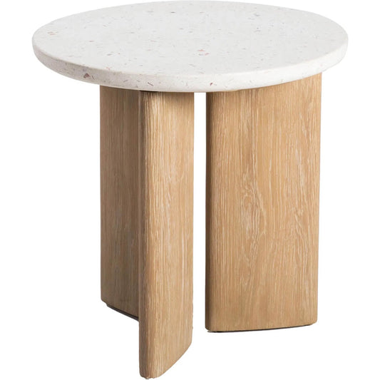 Infinity Side Table by LH Imports in seashell terrazzo and light brown wash. Made from oak, rubberwood, seashell terrazzo in a transitional style.