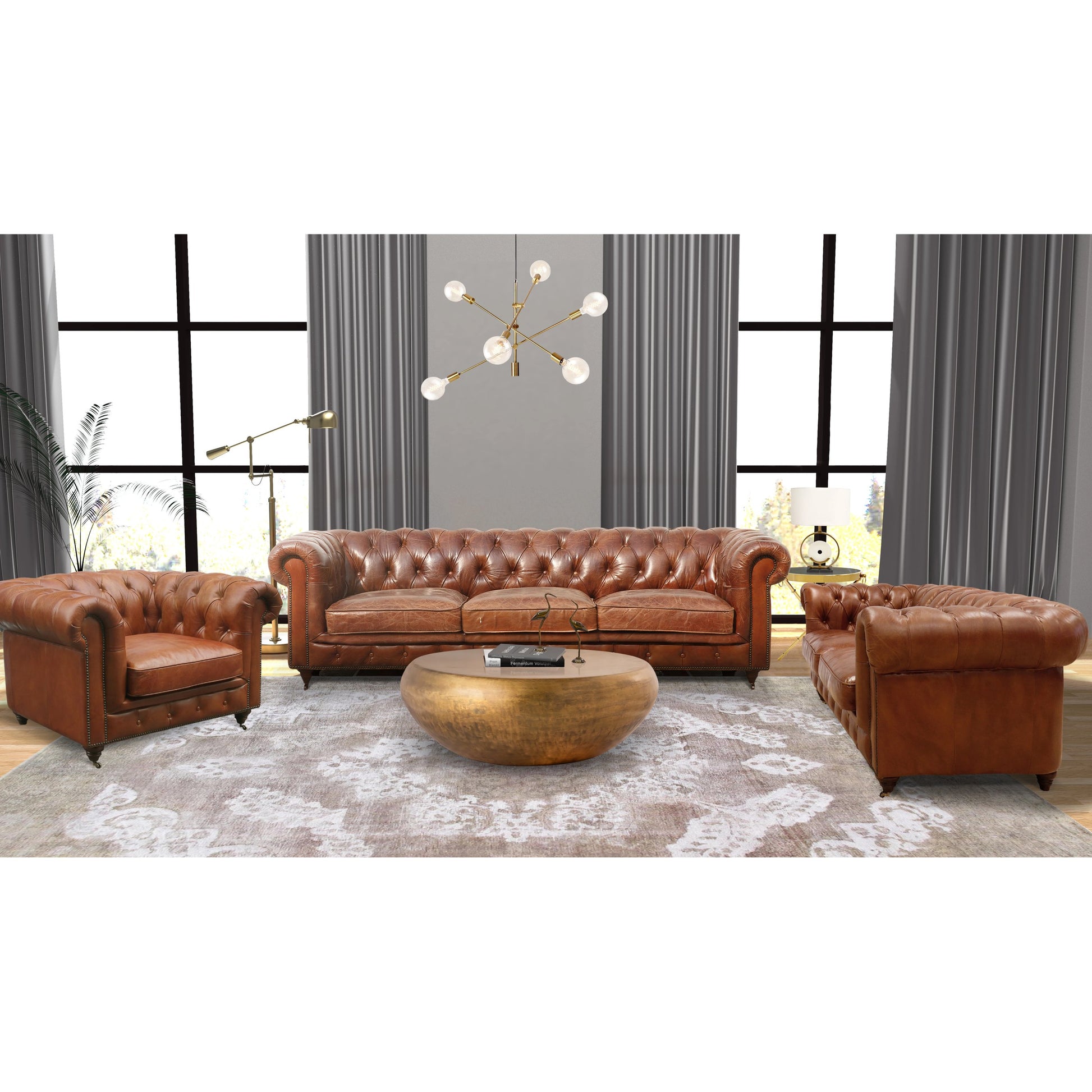 Paris Club Chester Bay Chair by Pasargad Home in brown. Made from leather in a transitional style.
