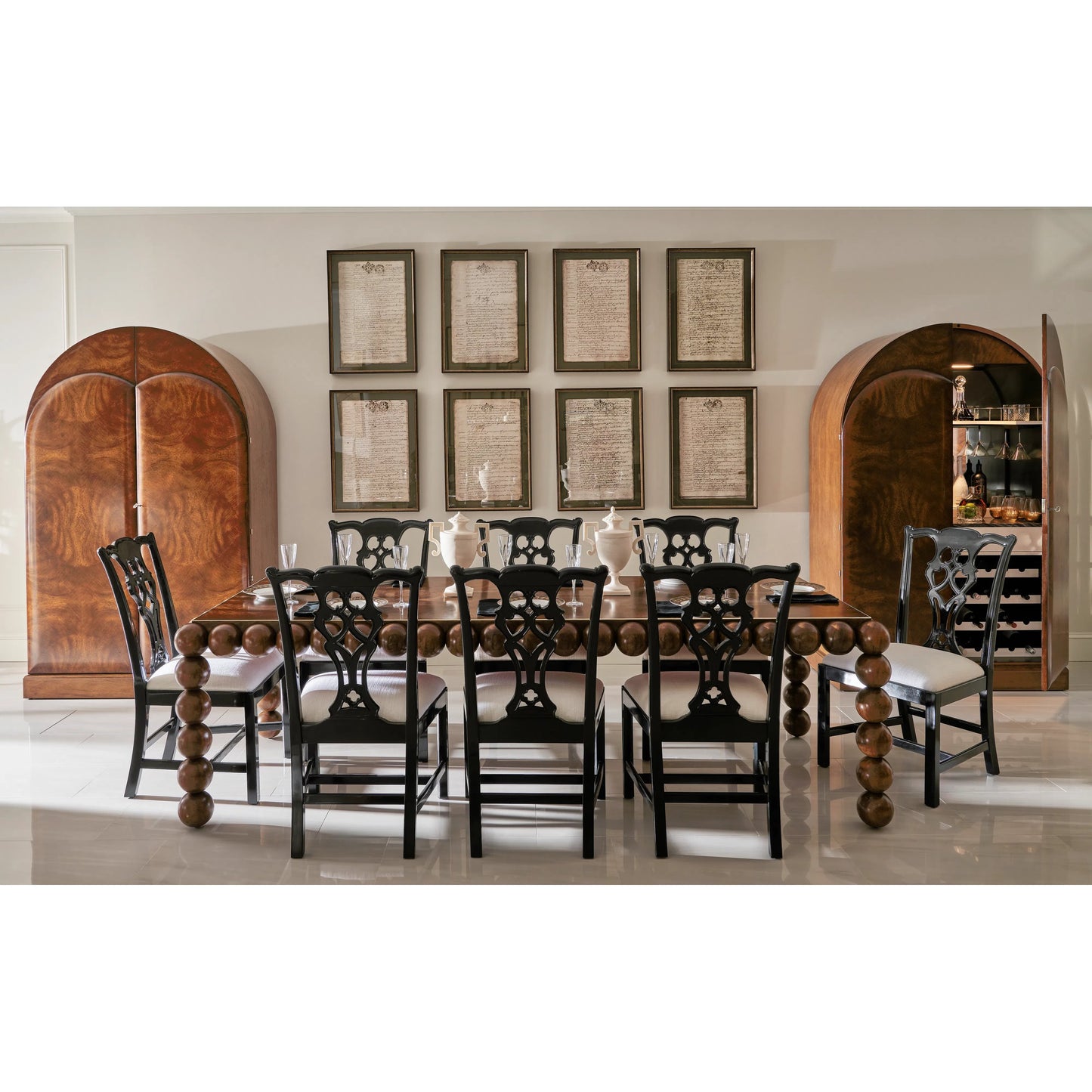 004 SI-2186367 | Lifestyle | Reimagined Spark Chippendale Black Side Chair by Jonathan Charles in lacquered black. Made from acacia, foam, fabric in a transitional style.