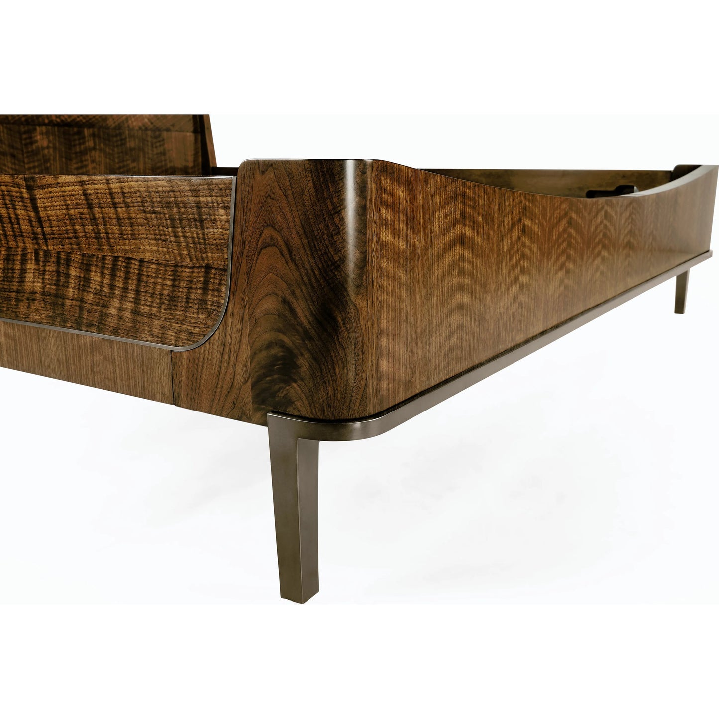 006 SI-1991096 | Closeup | Toulouse Upholstered Bed by Jonathan Charles in walnut. Made from walnut quarter figured veneer in a modern style.