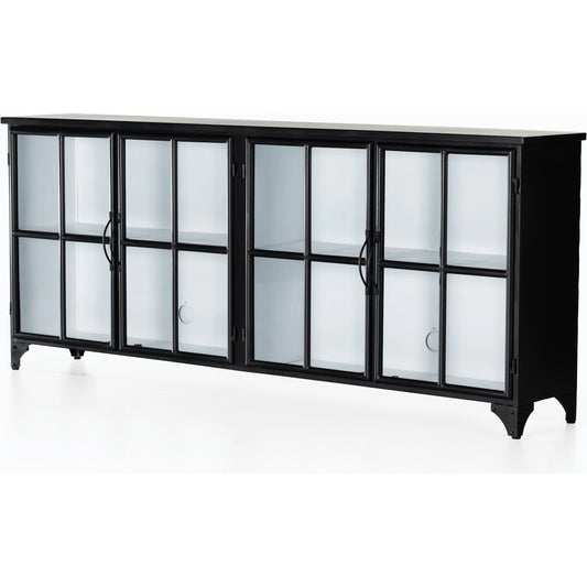 Camila Sideboard by Four Hands in painted white, black and tempered glass, painted white, black. Made from iron in a eclectic & global style.