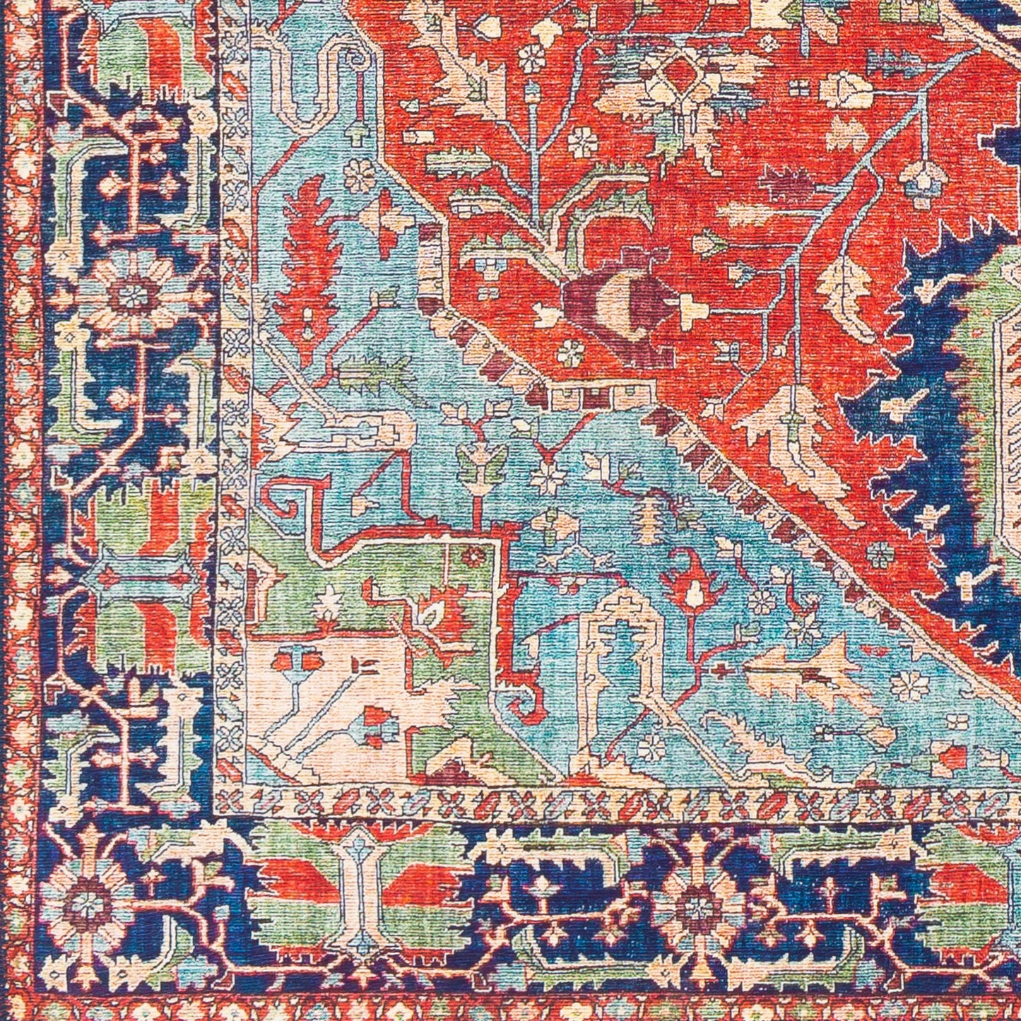 008 SI-1852790,SR-756250,SR-756251,SR-756252,SR-756253,SR-756254 | Additional Silo | Iris Rug by Livabliss in red, burnt orange, dark blue, ink blue, pale blue, green. Made from 100% polyester in a traditional style.