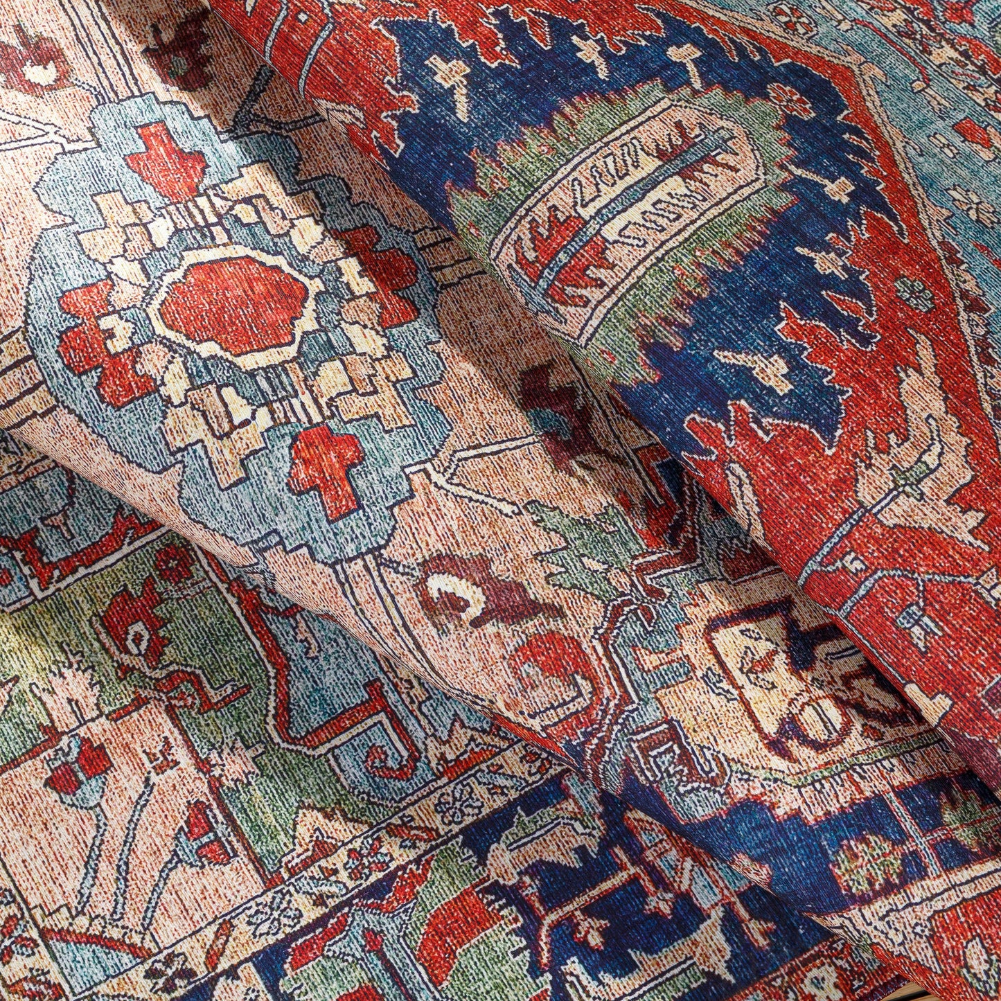 003 SI-1852790,SR-756250,SR-756251,SR-756252,SR-756253,SR-756254 | Additional Silo | Iris Rug by Livabliss in red, burnt orange, dark blue, ink blue, pale blue, green. Made from 100% polyester in a traditional style.