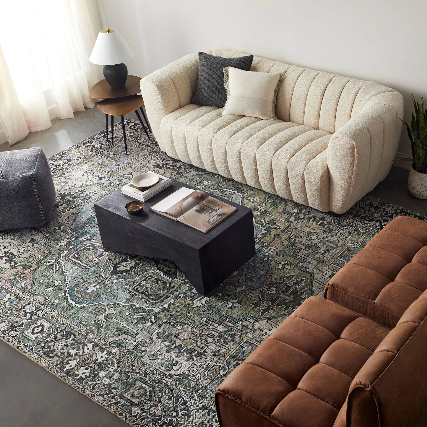 010 SI-2167376 | Lifestyle | Iris Rug - 19334 by Livabliss in medium green, dark blue, charcoal, light olive, sage, light beige. Made from polyester in a unique style.