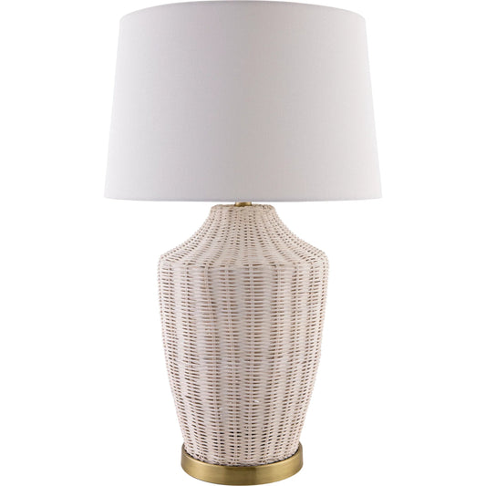 Isola Accent Table Lamp 556609 by Surya in wheat, translucent, white, metallic gold, metallic brass and platednaturalplated. Made from rattan, iron, linen in a transitional style.