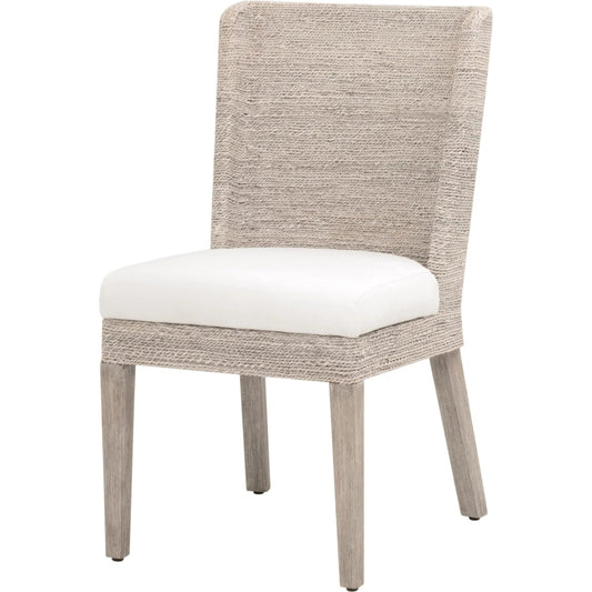 001 SI-2544374 | Primary Silo | Isle Dining Chair (Set of 2) by Essentials For Living in white and white wash abaca rope, livesmart peyton pearl, natural gray mahogany. Made from solid mahogany wood, plywood in a transitional style.