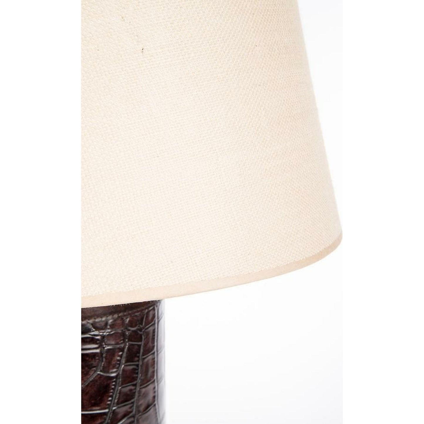 002 SI-1771122 | Closeup | Davidoff Lamp by Bradburn Home in dark brown. Made from linen, leather in a traditional style.