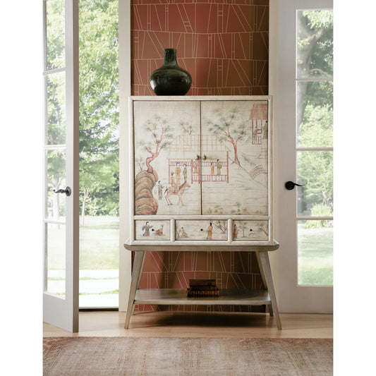 Melange Dynasty Accent Chest by Hooker Furniture in whites, creams, beiges and soft white, beige linen. Made from wood, canvas crackle with handpainting in a cottage & farmhouse style.