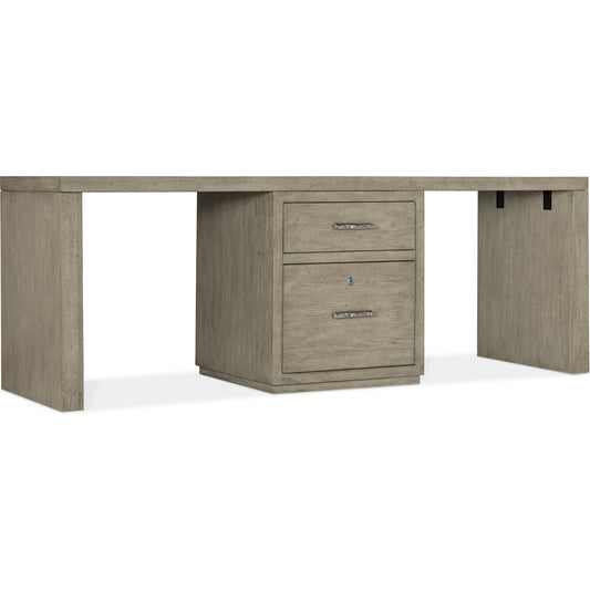 001 SI-1900762 | Primary Silo | Linville Falls Desk - 84" Top-Small File and 2 Legs by Hooker Furniture in mink. Made from oak veneers in a modern style.