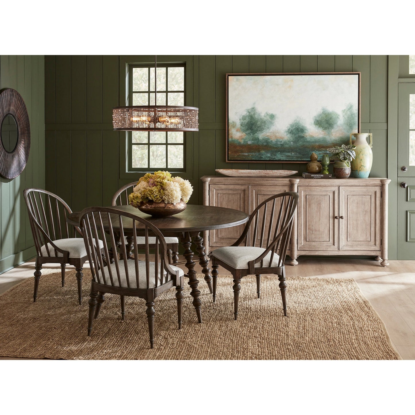 008 SI-2143468 | Lifestyle | Revival Row Round Table by Pulaski Furniture in chimney smoke. Made from rubberwood in a traditional style.