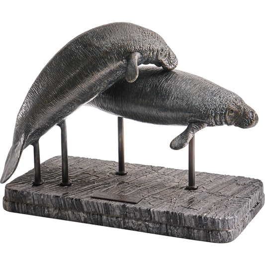 000 SI-2535737 | Primary Silo | Raised Manatee Bronze Statue with Marble Base by Jonathan Charles in dark rustic waxed bronze. Made from main brass in a unique style.