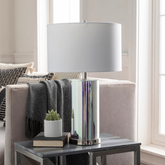 Janelle Lamp - 23741 by Surya in white, translucent, metallic silver, metallic nickel and white. Made from polyester, glass, metal in a transitional style.