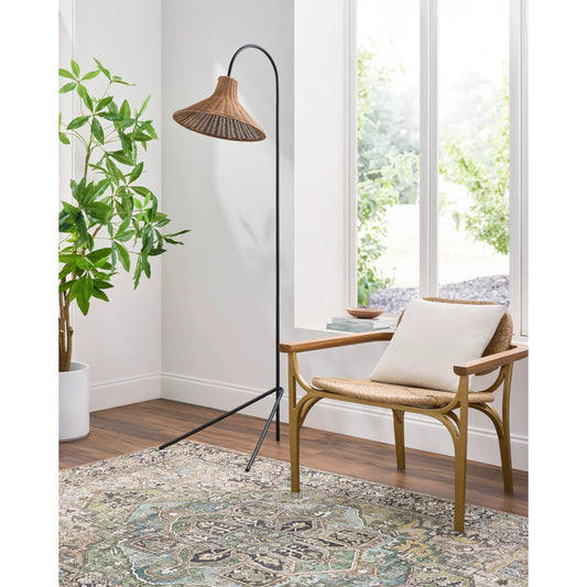 Jarod Accent Floor Lamp - 535552 by Livabliss in body: black, shade: tan, cord: translucent and matte. Made from iron, rattan in a cottage & farmhouse style.