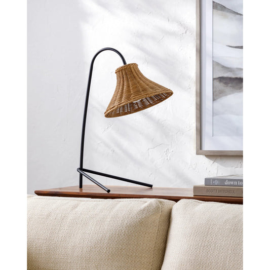 Jarod Accent Lamp - 535549 by Livabliss in body: black, shade: tan, cord: translucent and matte. Made from iron, rattan in a cottage & farmhouse style.