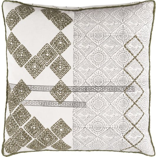 Jubba Pillow - 6208 by Surya in white, olive, dark brown. Made from 100% cotton in a eclectic & global style.