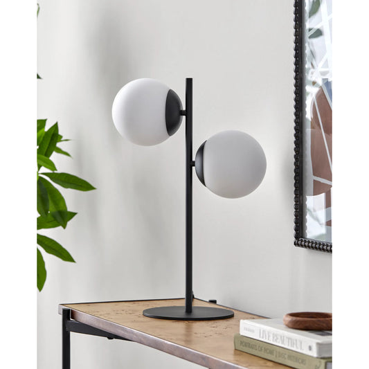 Jacoby - 18962 by Livabliss in body: black, base: black, shade: white, cord: translucent and painted. Made from body: metal, base: metal, shade (outside): glass in a modern style.