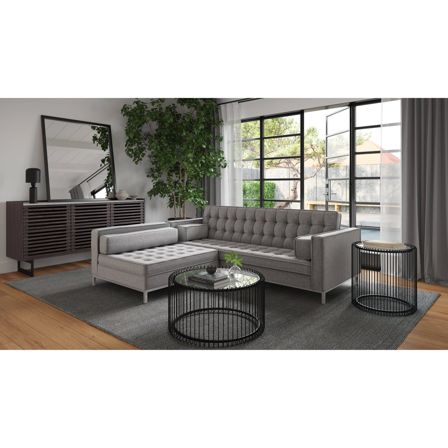 008 SI-2122023 | Lifestyle | Paloma Sideboard by Moe's Home Collection in charcoal grey. Made from marble, steel legs, mdf in a modern style.