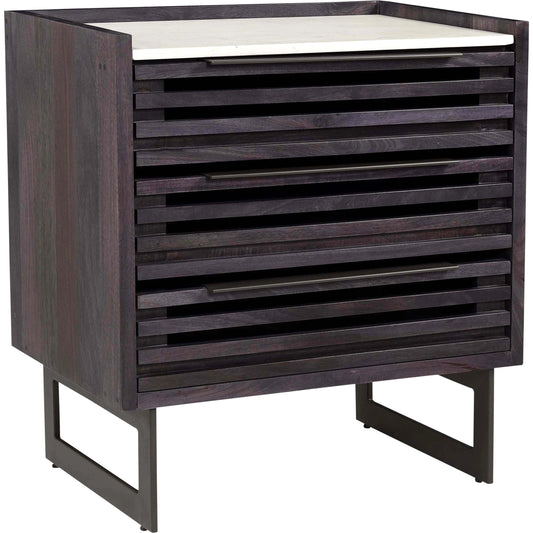 Paloma 3 Drawer Chest by Moe's Home Collection in charcoal grey. Made from solid mango wood, white banswara marble top, steel legs in a modern style.