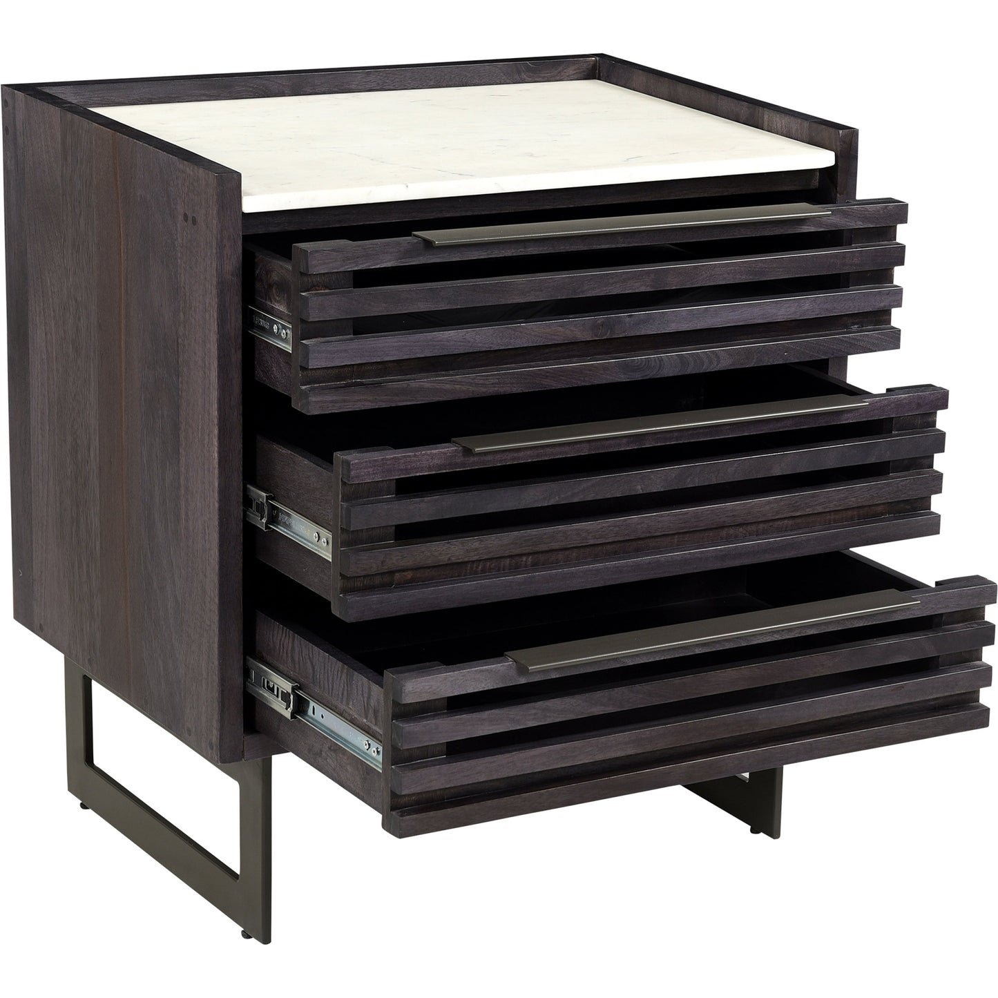 003 SI-2122017 | Additional Silo | Paloma 3 Drawer Chest by Moe's Home Collection in charcoal grey. Made from solid mango wood, white banswara marble top, steel legs in a modern style.