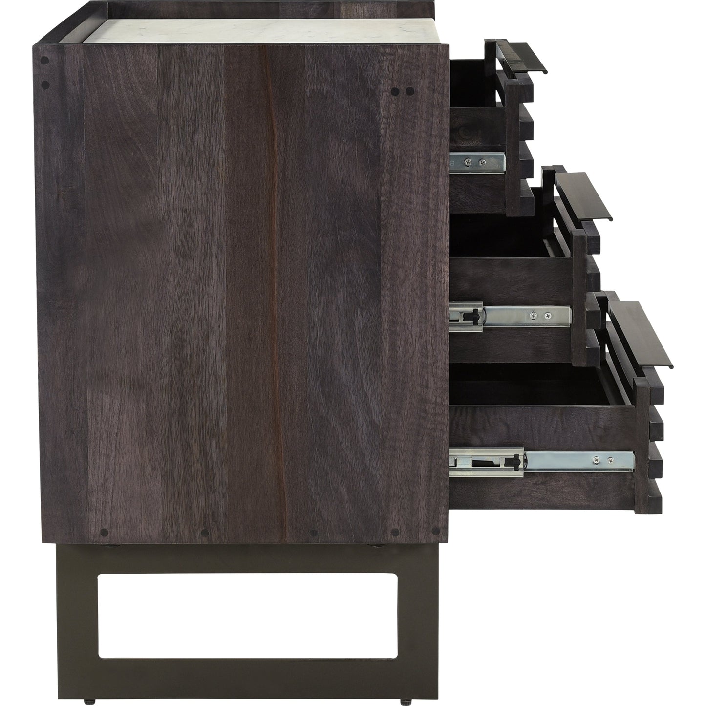 006 SI-2122017 | Additional Silo | Paloma 3 Drawer Chest by Moe's Home Collection in charcoal grey. Made from solid mango wood, white banswara marble top, steel legs in a modern style.