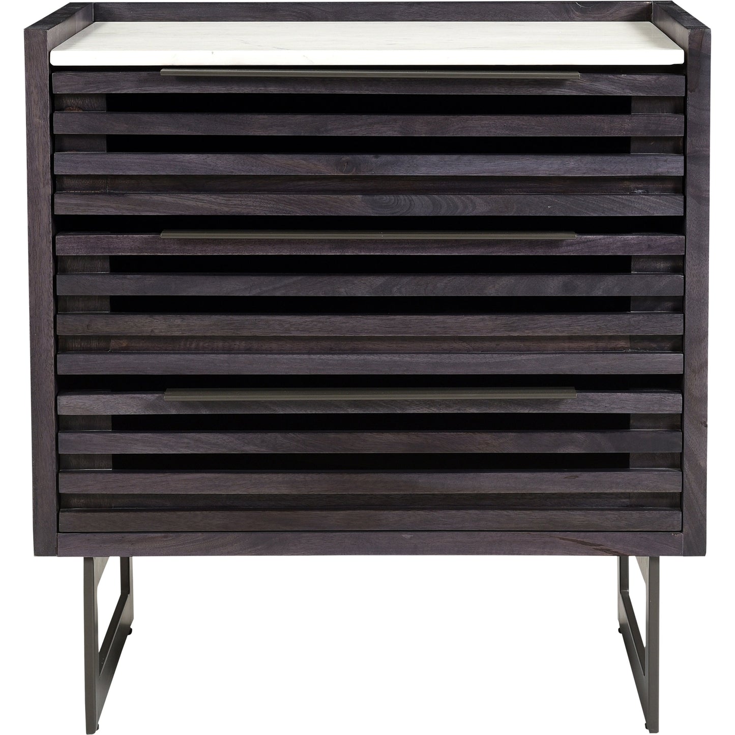 002 SI-2122017 | Additional Silo | Paloma 3 Drawer Chest by Moe's Home Collection in charcoal grey. Made from solid mango wood, white banswara marble top, steel legs in a modern style.