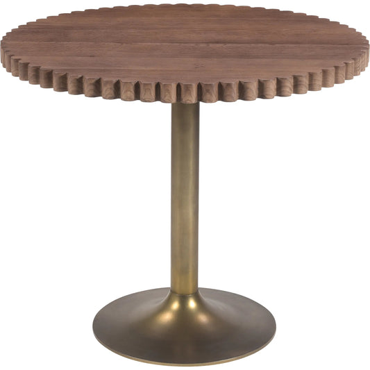 Nomi Cafe Table by Moe's Home Collection. Made from solid oak top, antiqued, brass iron base, cast iron bottom in a transitional style.