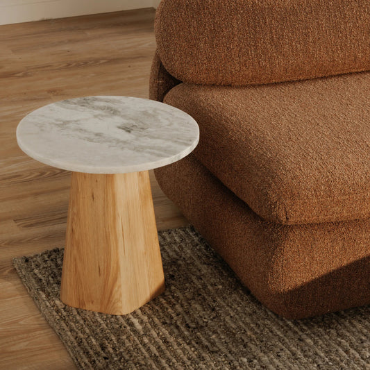 Evelyn Accent Table by Moe's Home Collection in ashen gray matrix marble. Made from ashen grey matirx, solid oak wood, mdf in a transitional style.