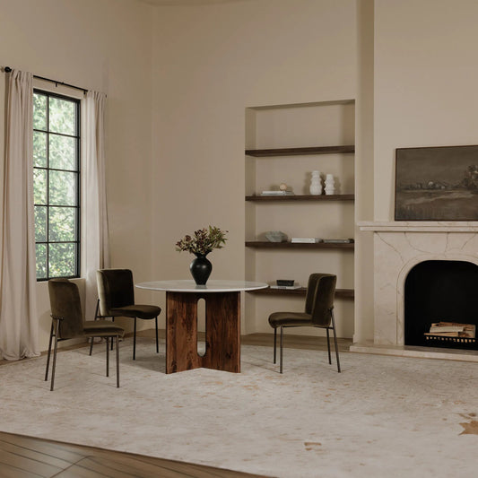 Stanley Dining Table Marble by Moe's Home Collection in grey. Made from giana grey marble, mango wood, mdf, metal in a traditional style.