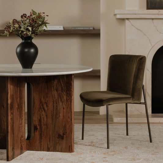 Stanley Dining Table Marble by Moe's Home Collection in grey. Made from giana grey marble, mango wood, mdf, metal in a traditional style.