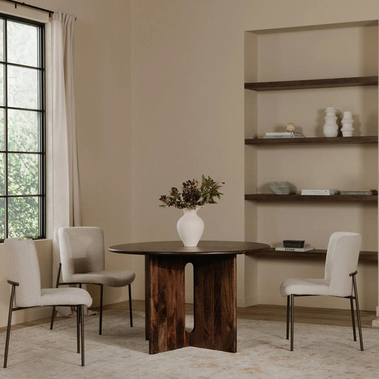 Stanley Dining Table by Moe's Home Collection in brown. Made from mango wood, metal in a traditional style.