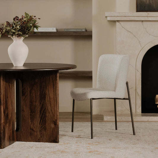 Stanley Dining Table by Moe's Home Collection in brown. Made from mango wood, metal in a traditional style.