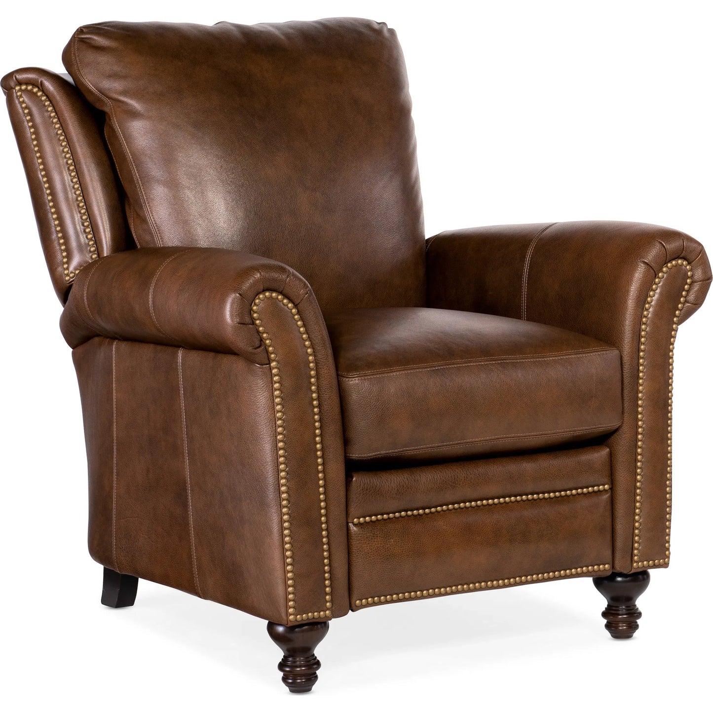 001 SI-1873190 | Primary Silo | Richardson High Leg Reclining Lounger by Bradington-Young by Hooker Furniture in brown and plantation, brass. Made from 100% leather in a unique style.